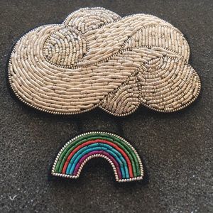 Embroidered Pin - Silver Cloud & Dangling Rainbow